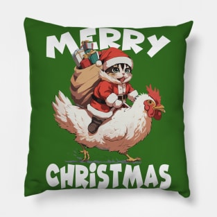 Merry Christmas, Funny Cute Cat on a Chicken Pillow