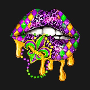 Mardi Gras Lips Carnival Trendy 2023 Leopard Louisiana T-Shirt