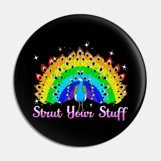 Strut Your Stuff Peacock Rainbow LGBT Pride Pin by theperfectpresents