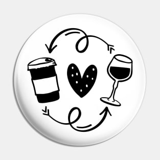 Start with coffee, end with wine life circle. Coffee, wine repeat - Concept with coffee cup Pin