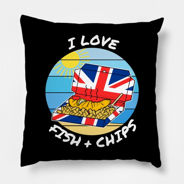 I Love Fish and Chips, Seaside Summer Holiday Pillow by doodlerob