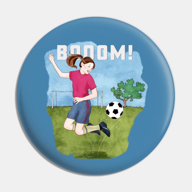 Booom! Girl playing soccer Pin by SW10 - Soccer Art