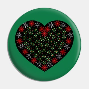 Red and white snowflakes fancy heart Pin