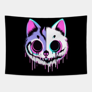 Trippy cat head glitch Tapestry