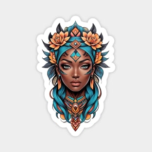 Black Woman Tribal retro vintage tattoo floral design Magnet