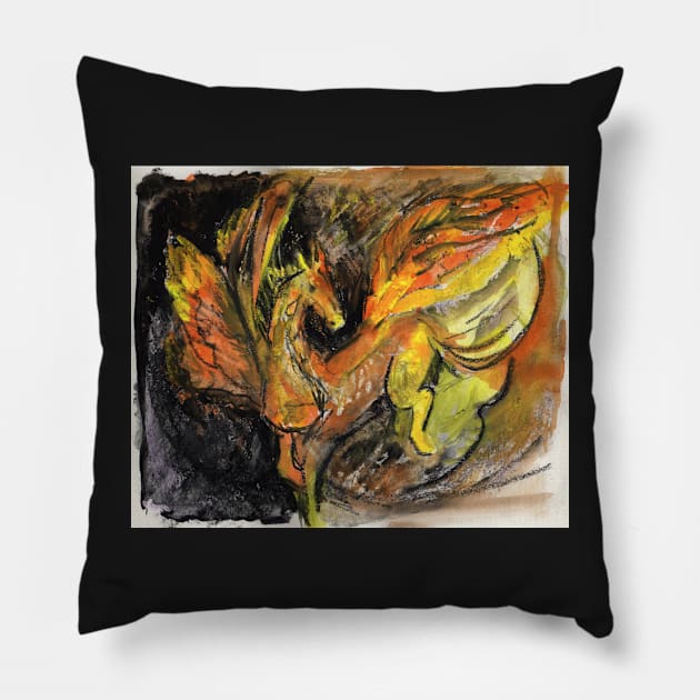 Winged horse of earth and fire Pillow by Visuddhi