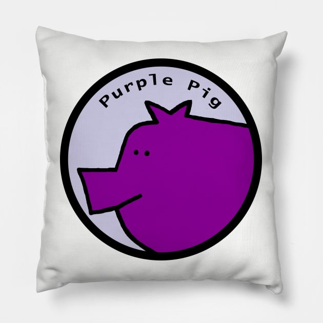 Portrait of Purple Pig in a Circle Pillow by ellenhenryart