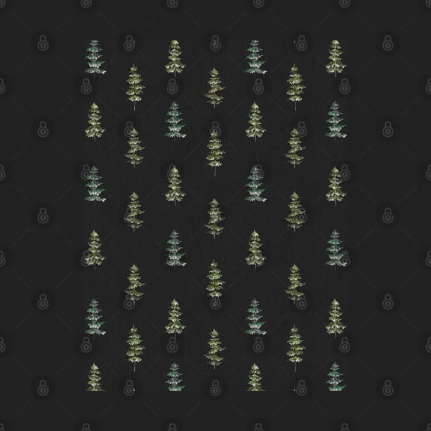 Watercolor Green Pine Trees seamless Pattern black by the nature buff