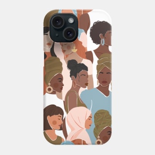 Seamless pattern with women different nationalities and cultures. Girl power, feminism, sisterhood background. Phone Case