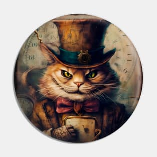 Steampunk Cheshire Cat Retro Alice in Wonderland Pin