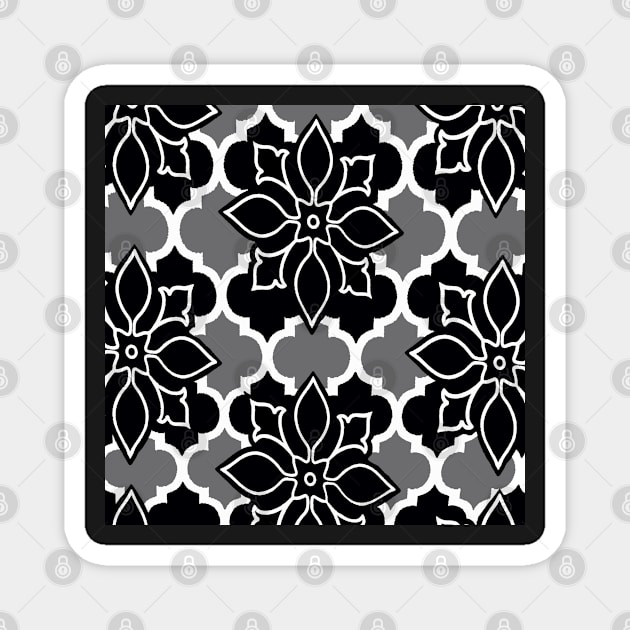 MOROCCAN BLACK AND WHITE PATTERN Magnet by Overthetopsm
