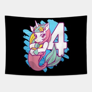 Kids Unicorn Mermaid 4Th Birthday I'M 4 Daughter Girl'S Birthday Tapestry