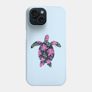 Floral Sea Turtle - cool colors Phone Case