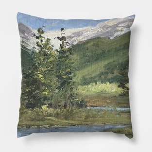 Mountains and Trees Oil on Canvas Pillow