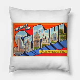 Greetings from St. Paul, Minnesota - Vintage Large Letter Postcard Pillow