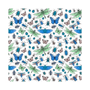 Pretty bugs, butterflies and dragonflies pattern T-Shirt