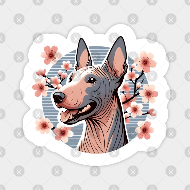 American Hairless Terrier Blooms with Spring Cherry Blossoms Magnet by ArtRUs