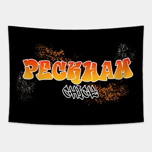 Peckham Chick I Graffiti Design I Neon Colors I Orange and Red Tapestry