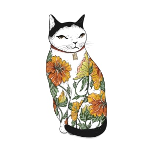 Cat in Tiger Flower Tattoo T-Shirt