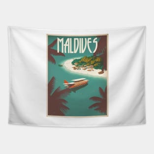 Maldives Resort Vintage Travel Art Poster Tapestry