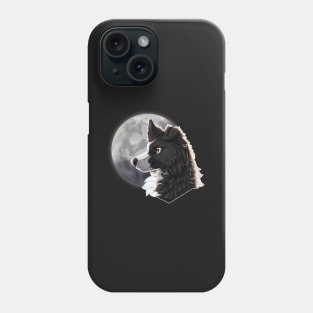 Black Border Collie with Night Sky Full Moon Phone Case