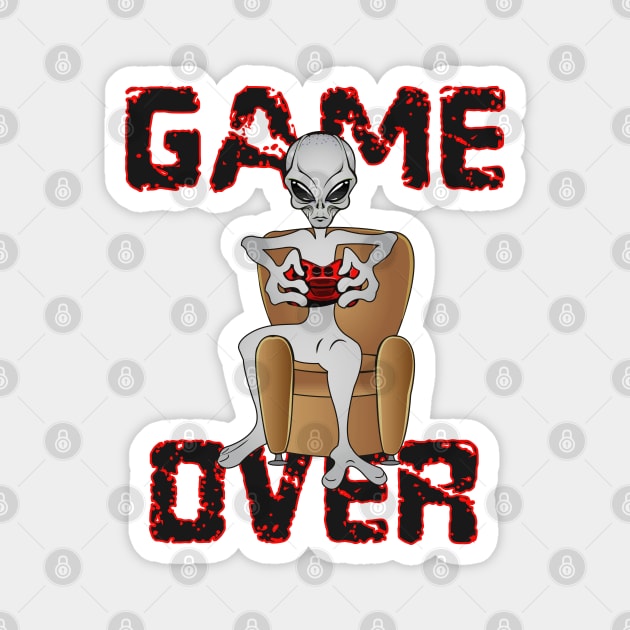 gray alien lover of video games. Game over. Magnet by Ideas Design