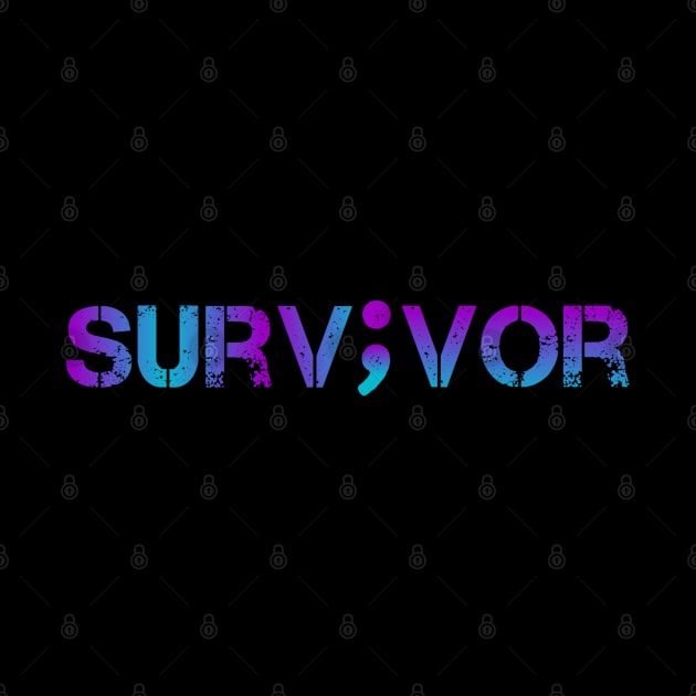 Mental Health Awareness - Survivor Semicolon Teal & Purple Vintage Gradient by Inspire Enclave