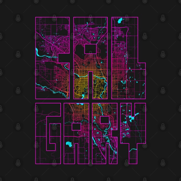 Calgary, Canada City Map Typography - Neon by deMAP Studio
