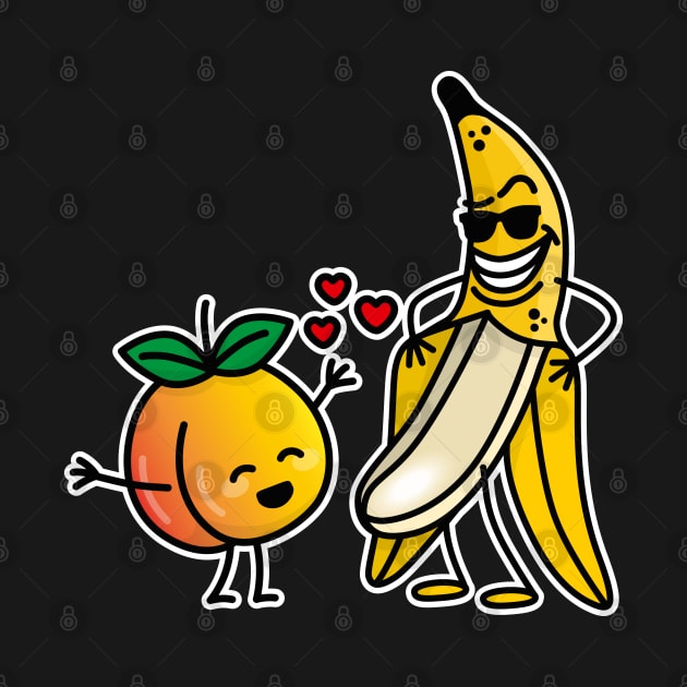 Peach Banana funny matching couple naughty cartoon by LaundryFactory