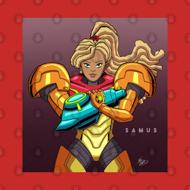 Melanated Samus by theartofjoeoseibonsu