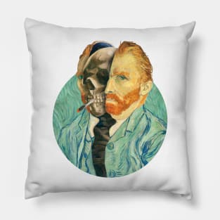 Van Gogh Surreal Head, Van Gogh Skeleton, Skull, Smoking skeleton Pillow