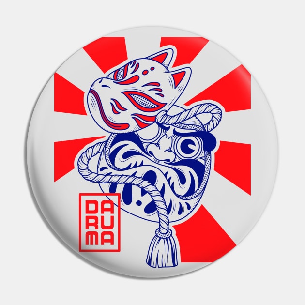 Daruma Kitsune Mask Pin by machmigo