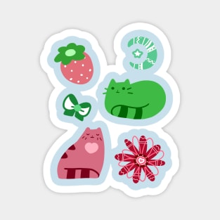 Green and Pink Strawberry Cats Magnet