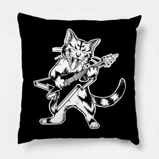 Cute Guitar Cat Metal - Goth and Cat Lover Pillow