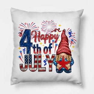 Happy 4th Of July with gnome Us Flag Independence Day Pillow