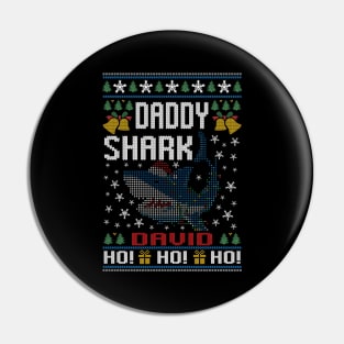 Best David Name Personalized Daddy Shark Ugly Christmas Sweater Pin