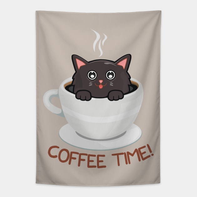 Black Coffee Cat Time Tapestry by edmproject