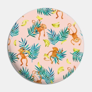 Tropical Monkey Banana Bonanza on Blush Pink Pin