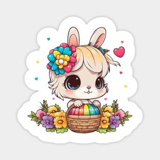 Happy Easter Baby Bunny With Flowers Magnet