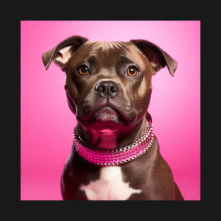 Staffy On A Pink Background T-Shirt