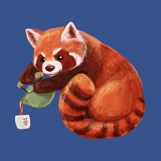 Red Panda Pouring Tea by cartoonowl