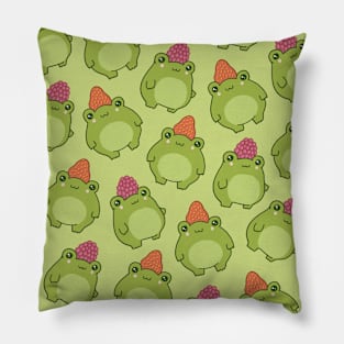 Strawberry Raspberry Frog Hats, Kawaii Cottagecore Aesthetic Toad Friends Pillow