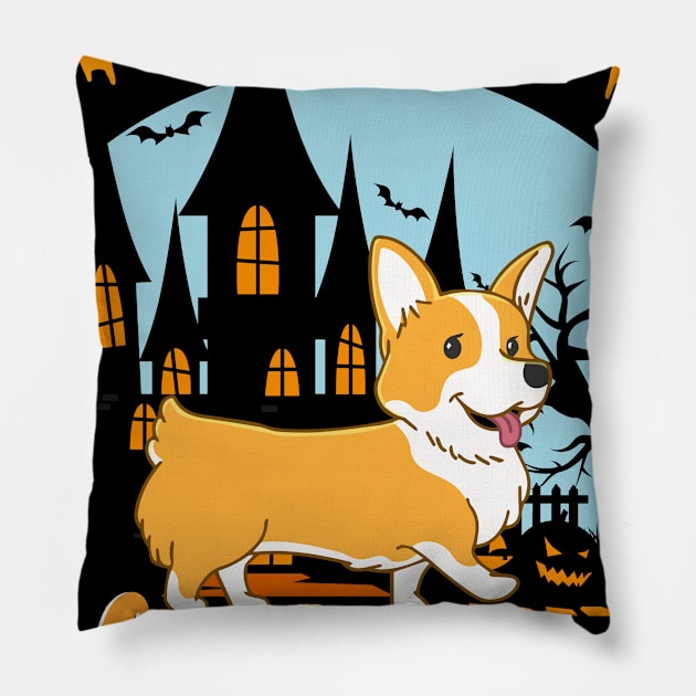 Happy Halloween Corgi Lover Gift Pillow by Creative Design