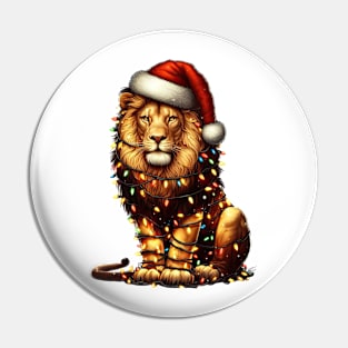 Lion Wrapped In Christmas Lights Pin