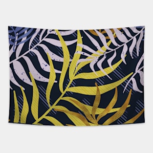 Blue Tropical Leaves Pattern Tapestry