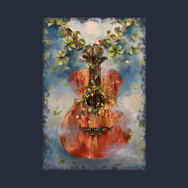 Guitar original painting oil on canvas by Li_Ya_Art