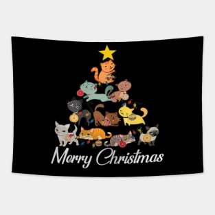 Xmas Noel Lights Star Presents Cats Tree Merry Christmas Tapestry