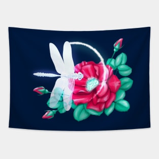 Full bloom | Dragonfly loves roses Tapestry