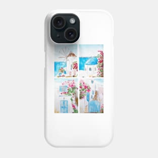 Collage of Greece watercolor painting Phone Case