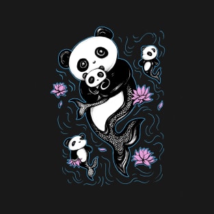 Panda Mermaid Bear with Lotus Flowers T-Shirt